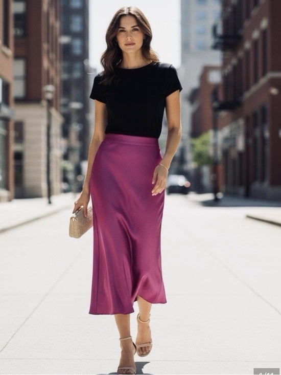 Nicole Miller Dresses & Skirts - Nicole Miller LARGE Metallic Bright Pink Satin Midi Skirt